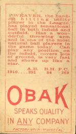 1909-11 Obak (T212) #NNO Buck Weaver Back