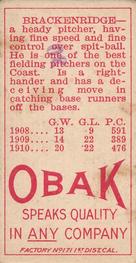 1909-11 Obak (T212) #NNO John Brackenridge Back