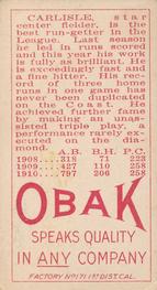 1909-11 Obak (T212) #NNO Walter Carlisle Back