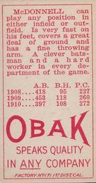 1909-11 Obak (T212) #NNO Clarence McDonnell Back