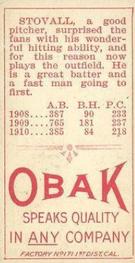 1909-11 Obak (T212) #NNO Jesse Stovall Back