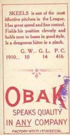 1909-11 Obak (T212) #NNO Dave Skeels Back