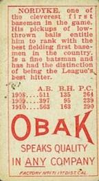 1909-11 Obak (T212) #NNO Lou Nordyke Back