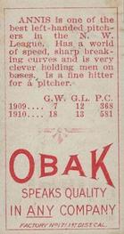 1909-11 Obak (T212) #NNO Fred Annis Back