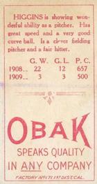 1909-11 Obak (T212) #NNO Eddie Higgins Back