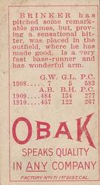1909-11 Obak (T212) #NNO Bill Brinker Back