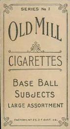 1910 Old Mill Cigarettes T210 #NNO Rudy Schweitzka Back