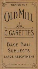 1910 Old Mill Cigarettes T210 #NNO Harris Hoyt Back