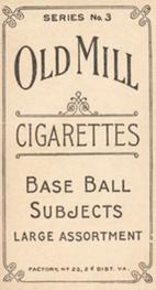 1910 Old Mill Cigarettes T210 #NNO Hub Northen Back