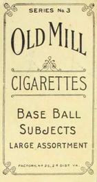 1910 Old Mill Cigarettes T210 #NNO Emmett Munsell Back