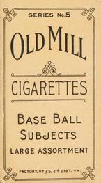 1910 Old Mill Cigarettes T210 #NNO Parker Weldon Back