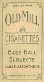 1910 Old Mill Cigarettes T210 #NNO Myer Brent Back