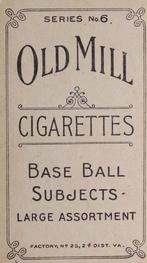 1910 Old Mill Cigarettes T210 #NNO John Creager Back