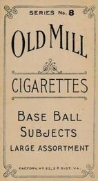 1910 Old Mill Cigarettes T210 #NNO Clyde McBride Back