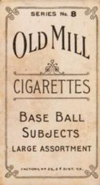 1910 Old Mill Cigarettes T210 #NNO Shoeless Joe Jackson Back