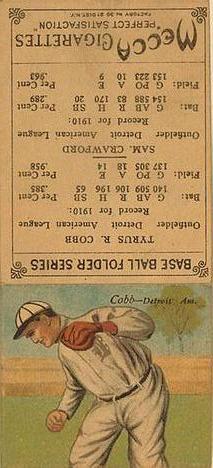 1911 Mecca Double Folders T201 #NNO Sam Crawford / Ty Cobb Back