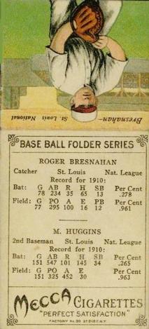 1911 Mecca Double Folders T201 #NNO Miller Huggins / Roger Bresnahan Back