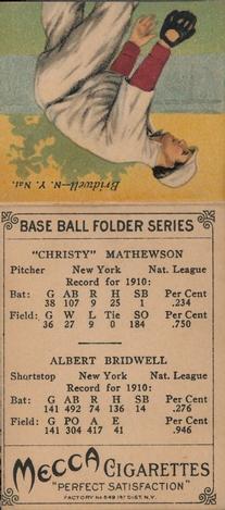 1911 Mecca Double Folders T201 #NNO Christy Mathewson / Al Bridwell Back