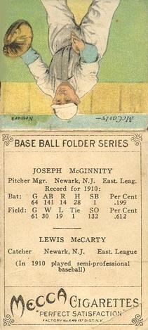 1911 Mecca Double Folders T201 #NNO Joe McGinnity / Lewis McCarty Back