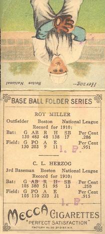 1911 Mecca Double Folders T201 #NNO Dots Miller / Buck Herzog Back