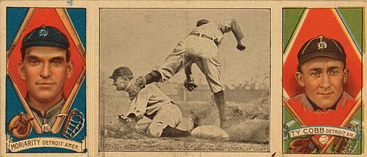 1912 Hassan Triple Folders T202 #NNO Ty Cobb Steals Third (George Moriarty / Ty Cobb) Front