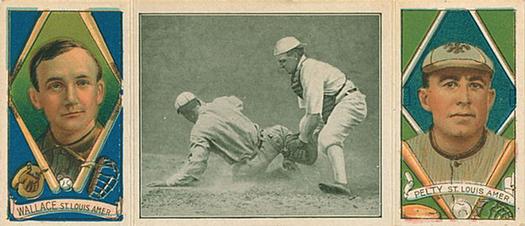 1912 Hassan Triple Folders T202 #NNO A Close Play at Home Plate (Bobby Wallace / Barney Pelty) Front