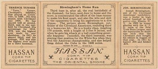1912 Hassan Triple Folders T202 #NNO Birmingham's Home Run (Doc Birmingham / Terry Turner) Back