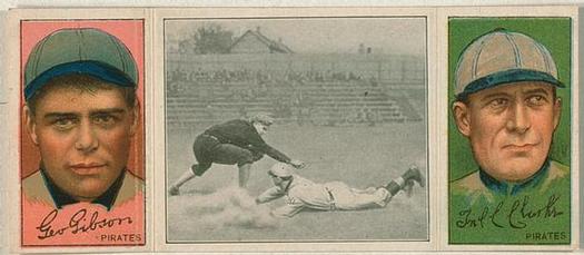 1912 Hassan Triple Folders T202 #NNO Chase Dives into Third (George Gibson / Fred Clarke) Front