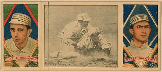 1912 Hassan Triple Folders T202 #NNO Chase Safe at Third (Jack Barry / Frank Baker) Front