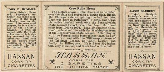 1912 Hassan Triple Folders T202 #NNO Cree Rolls Home (Jake Daubert / John Hummel) Back