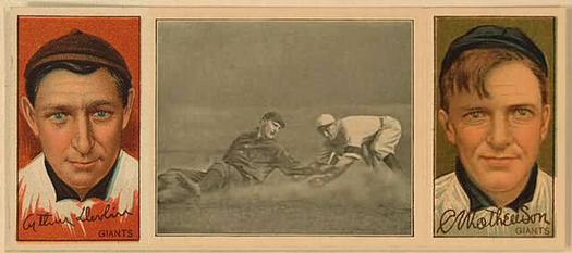 1912 Hassan Triple Folders T202 #NNO Devlin Gets His Man (Art Devlin (Giants) / Christy Mathewson) Front