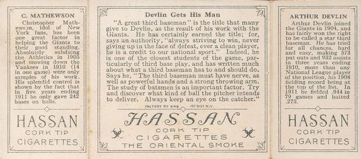 1912 Hassan Triple Folders T202 #NNO Devlin Gets His Man (Art Devlin (Rustlers) / Christy Mathewson) Back