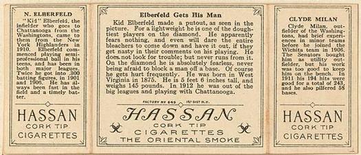 1912 Hassan Triple Folders T202 #NNO Elberfeld Gets His Man (Clyde Milan / Kid Elberfeld) Back