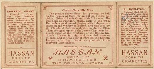 1912 Hassan Triple Folders T202 #NNO Grant Gets His Man (Eddie Grant / Doc Hoblitzell) Back