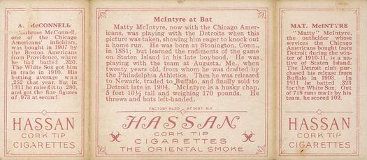 1912 Hassan Triple Folders T202 #NNO McIntyre at Bat (Ambrose McConnell / Matty McIntyre) Back