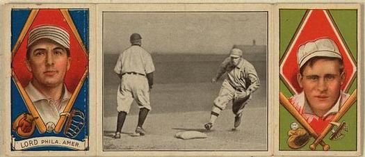 1912 Hassan Triple Folders T202 #NNO Scoring from Second (Harry Lord / Rube Oldring) Front
