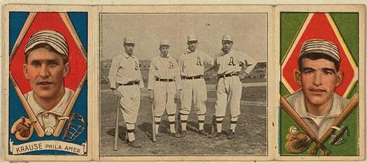 1912 Hassan Triple Folders T202 #NNO The Athletic Infield (Harry Krause / Ira Thomas) Front