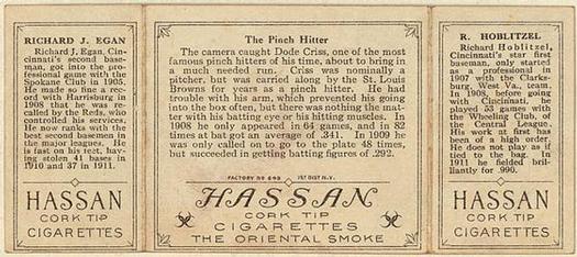 1912 Hassan Triple Folders T202 #NNO The Pinch Hitter (Dick Egan / Doc Hoblitzell) Back