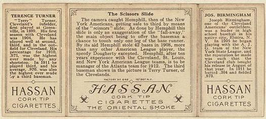 1912 Hassan Triple Folders T202 #NNO The Scissors Slide (Joe Birmingham / Terry Turner) Back