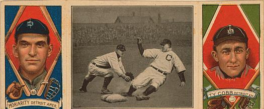 1912 Hassan Triple Folders T202 #NNO Good Play at Third (George Moriarty / Ty Cobb) Front