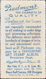 1914 Piedmont Art Stamps T330-2 #NNO Harry Lord Back
