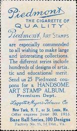 1914 Piedmont Art Stamps T330-2 #NNO Frank Baker Back