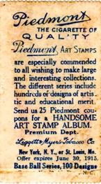 1914 Piedmont Art Stamps T330-2 #NNO Eddie Collins Back