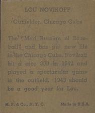 1943 M.P. & Co. (R302-1) #NNO Lou Novikoff Back