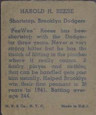 1943 M.P. & Co. (R302-1) #NNO Pee Wee Reese Back