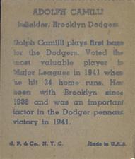 1943 M.P. & Co. (R302-1) #NNO Dolph Camilli Back