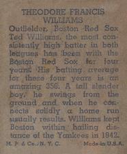 1943 M.P. & Co. (R302-1) #NNO Ted Williams Back