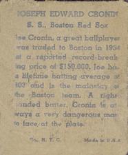1943 M.P. & Co. (R302-1) #NNO Joe Cronin Back