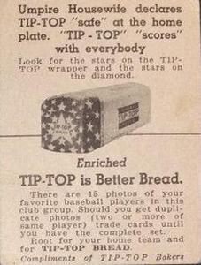 1947 Tip Top (D323) #NNO Dick Culler Back