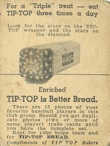 1947 Tip Top (D323) #NNO Mickey Witek Back